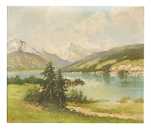 Karl Gross Sattelmair, Lake in the Alps, 1890s, Oil Painting
