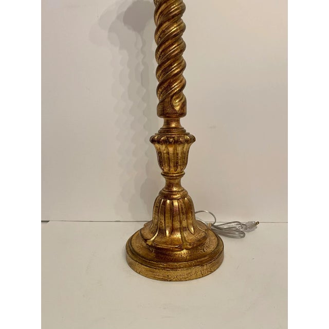 Gold Pair Tall Italian Giltwood Lamps For Sale - Image 8 of 12