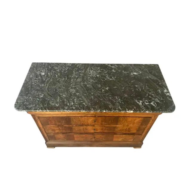 French Louis Philippe Book Matched Burl Walnut Chest With Marble Top For Sale - Image 3 of 15