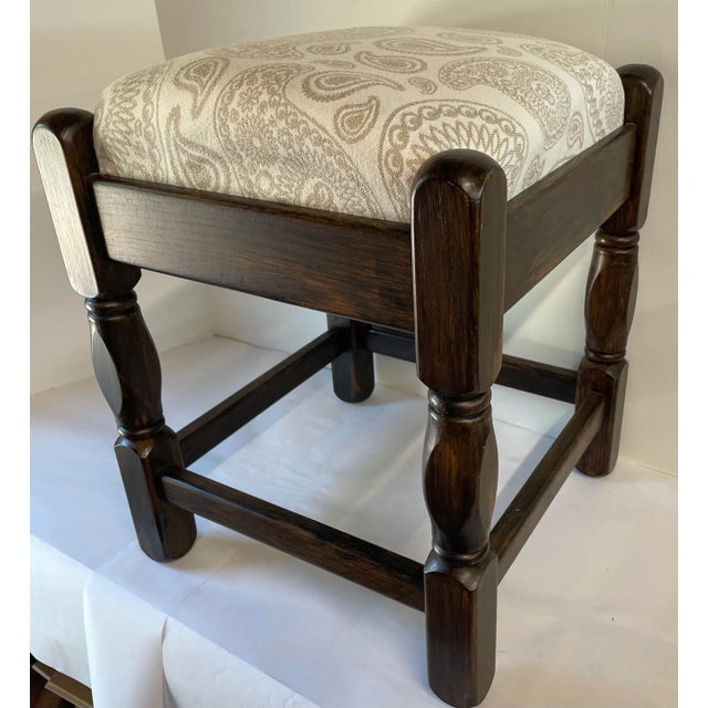 Vintage English Wood Frame Stool | Chairish