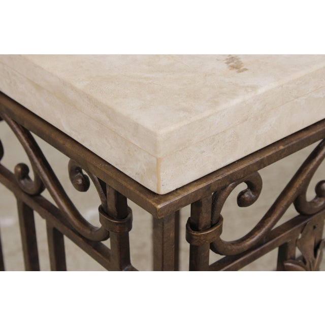 Gold French Style Iron & Steel Base Stone Top Console Table For Sale - Image 8 of 15