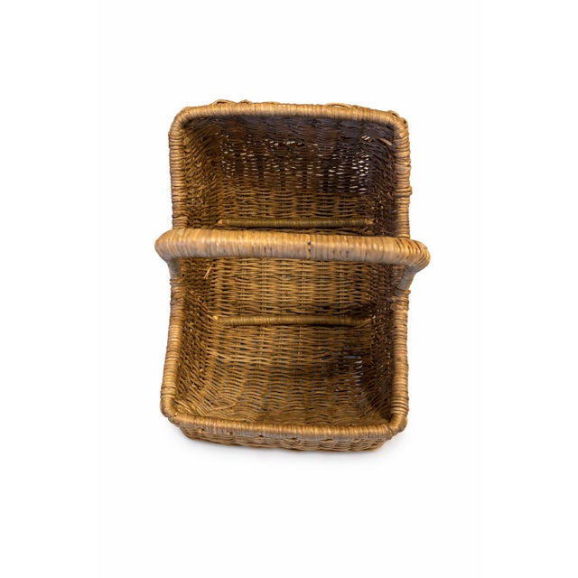 Mid-Century Modern Vintage Mid-Century Americana Harvesting Basket Rustic Farmhouse Wicker Gathering Basket – Handwoven Organic Storage – 11.5” W For Sale - Image 3 of 7
