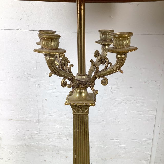 Metal Mid 20th Century Pair of Neoclassical Brass Column Table Lamps in the Charles X Style With Candelabra Arms For Sale - Image 7 of 12