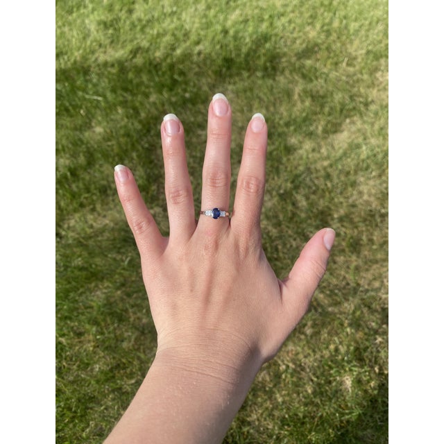 Metal 1.20ctw Sapphire and Diamond Engagement Ring, 18k White Gold, Ring Size 8.25 For Sale - Image 7 of 7