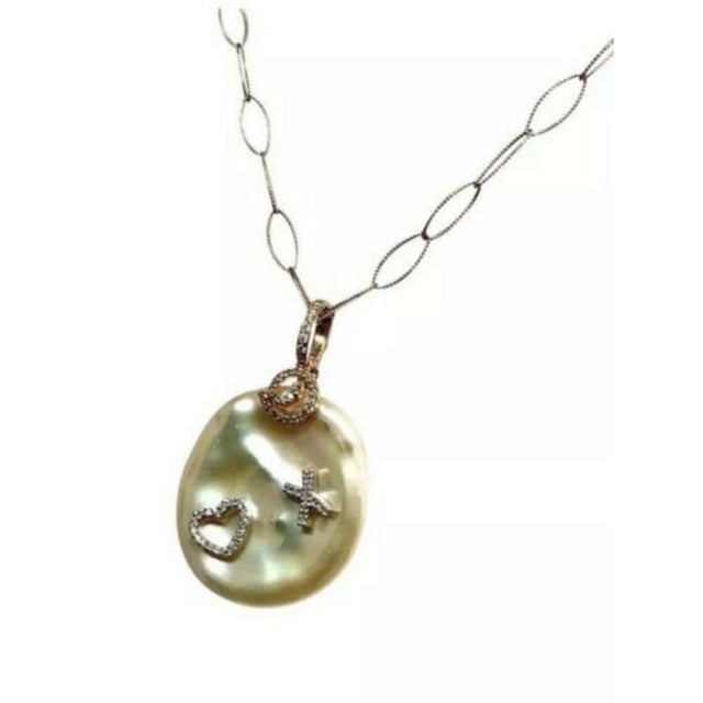 Diamond Freshwater Pearl Necklace 14k Gold Pendant Italy Certified For Sale In New York - Image 6 of 12