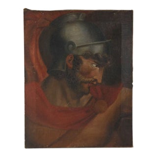 Antique Oil on Canvas Portrait of a Roman Soldier in Helmet For Sale