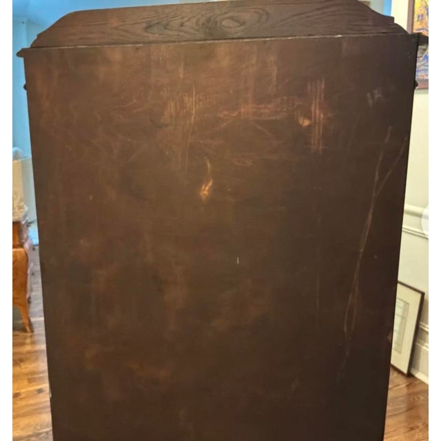 Wood Early 20th Century Antique Arts and Crafts Bookcase - Leaded Glass Doors-Solid Oak For Sale - Image 7 of 9