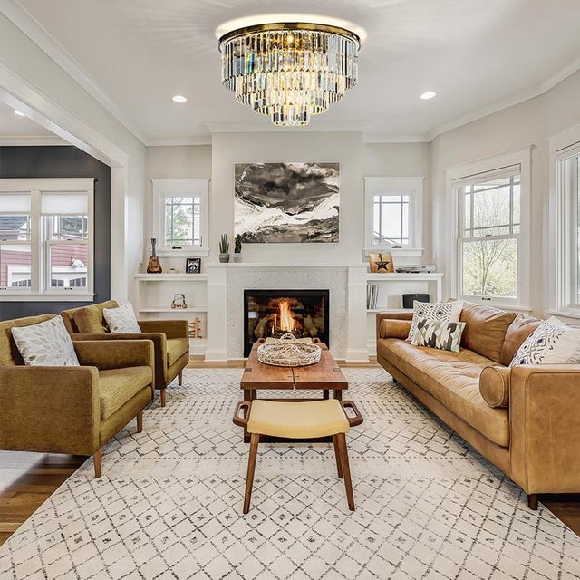 Aloadecor 8-Lights Modern Antique Gold 4-Tier Round Fringe Crystal Flush Mount Ceiling Light For Sale In Houston - Image 6 of 8