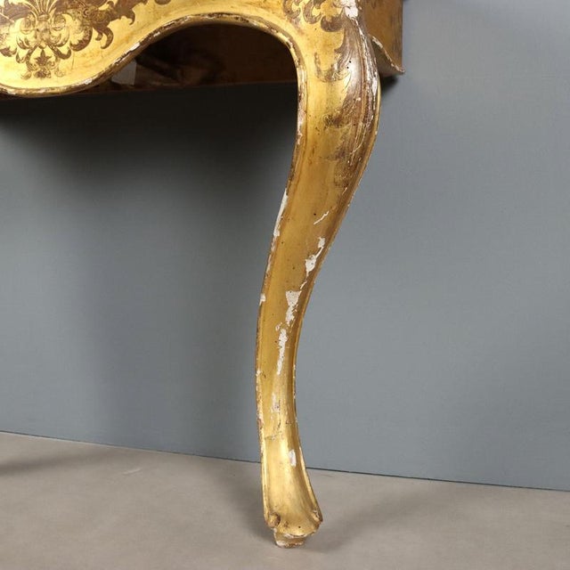 Wood Antique 19th Century Gilded Wood Console with Marble Top, Italy For Sale - Image 7 of 13