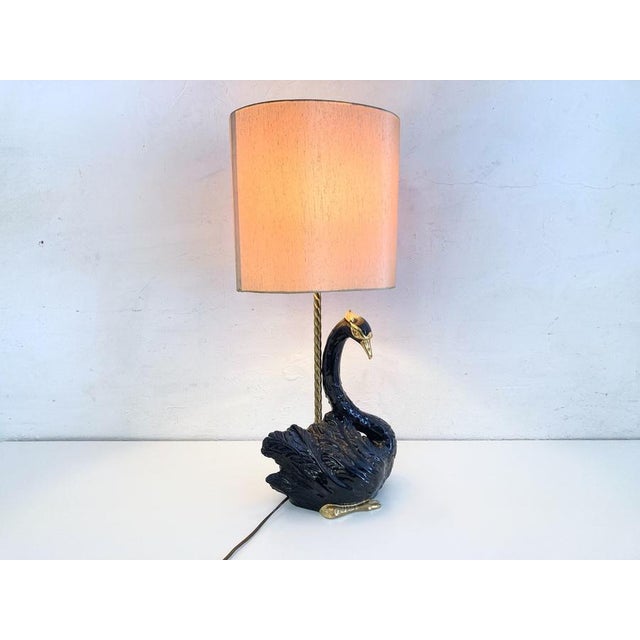 Hollywood Regency Sculpable Ceramic Table Lamp with Swan by Ceramiche Zanotto, Bassano, 1960s For Sale - Image 3 of 18