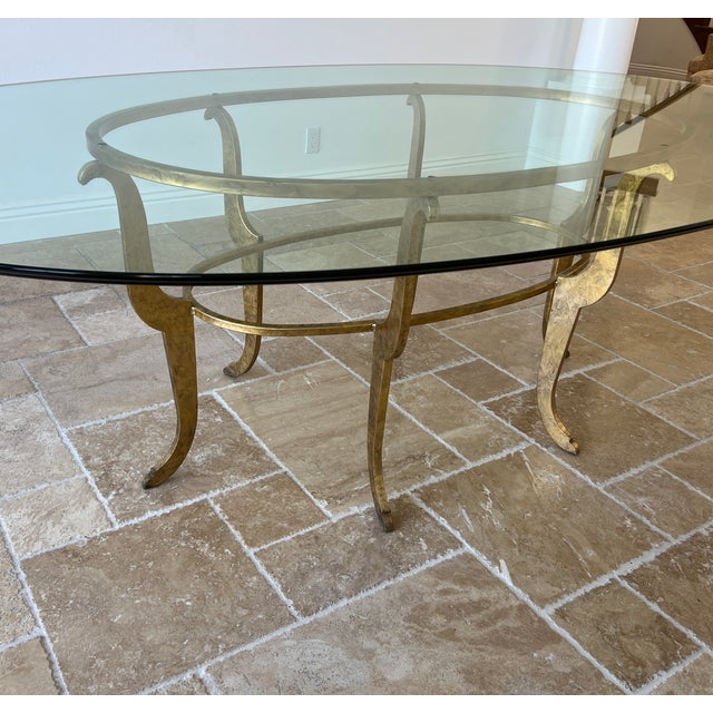 1980s Italian Glass 1/2" Oval Tabel With Gorgeous Gold Patina Metal Base. - Entertainers Dream Table For Sale In Los Angeles - Image 6 of 10