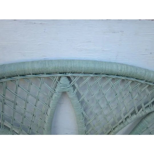1990s Wicker Twin Headboard Green Color Paint Coastal Style For Sale - Image 10 of 12