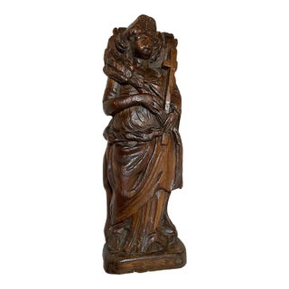 Antique 18th Century Hand Carved Wood Mary Jesus Santos Saint Sculpture Statue For Sale