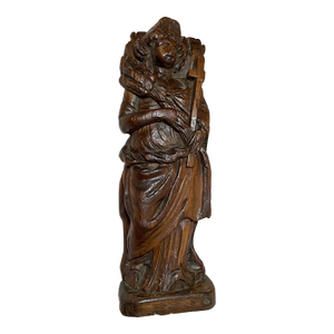 Antique 18th Century Hand Carved Wood Mary Jesus Santos Saint Sculpture Statue