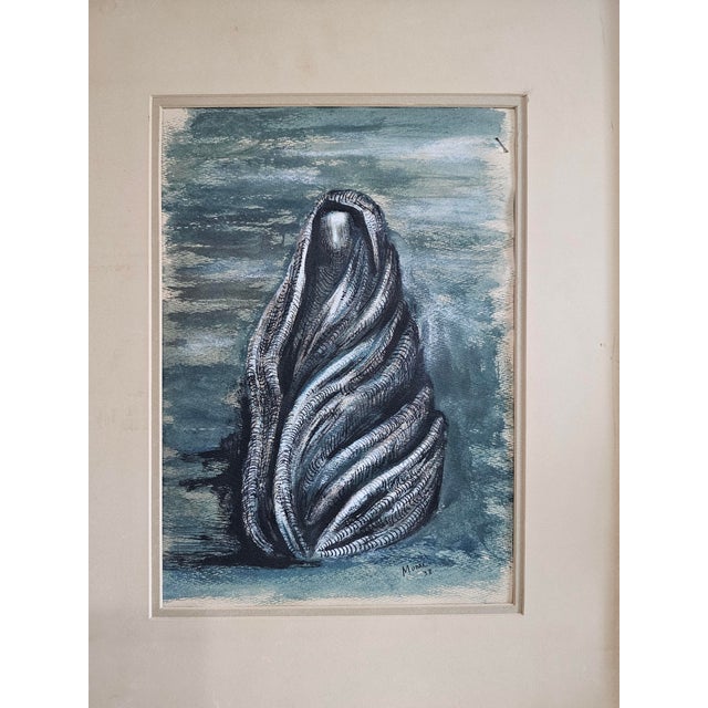 1930s 1930s Mid-Century Modernist Draped Figure Watercolor Signed in the Style Henry Moore For Sale - Image 5 of 12