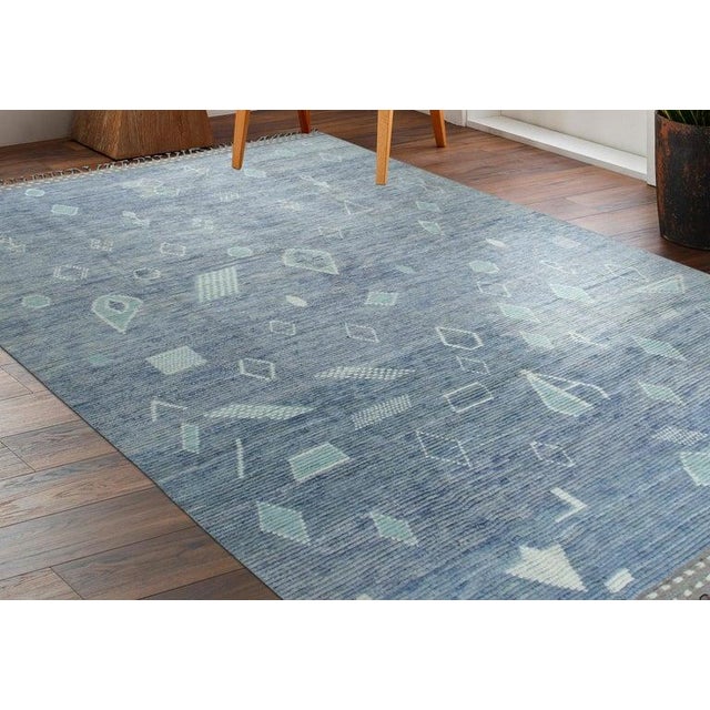 2020s 8x10 Blue Hand-Knotted Wool Floating Geometrics Geometric Modern Carpet Rug For Sale - Image 5 of 6