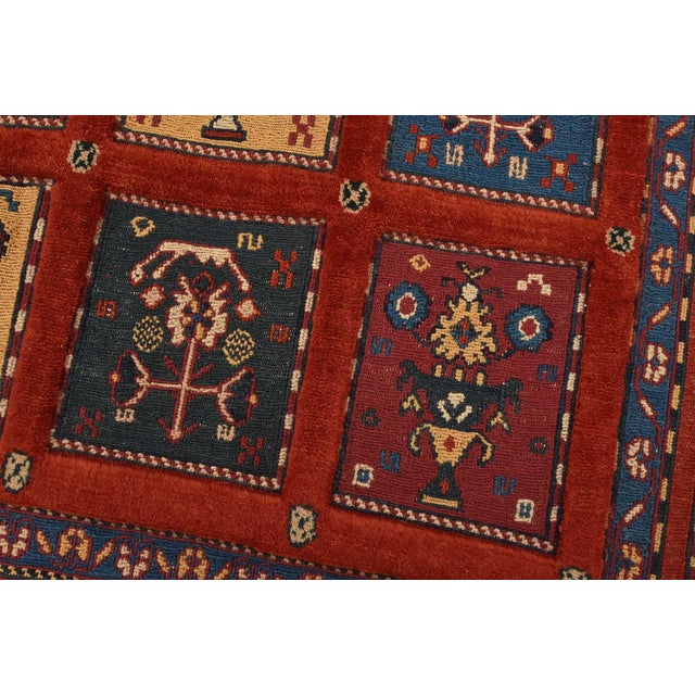 Red Gabbeh Rug 5′ X 6’4” Red Wool Vintage Tribal Hand-Knotted Oriental Carpet For Sale - Image 8 of 14