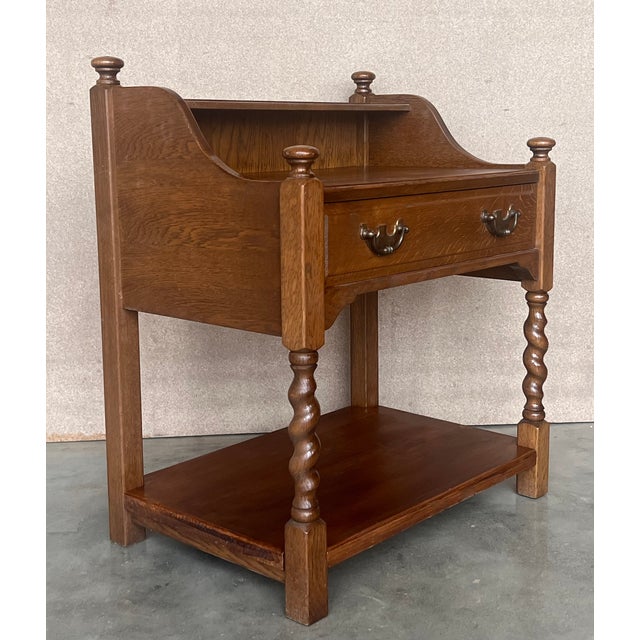 20th Century Pair of Solid Carved French Nightstands With Low Shelve and Crest For Sale - Image 10 of 11