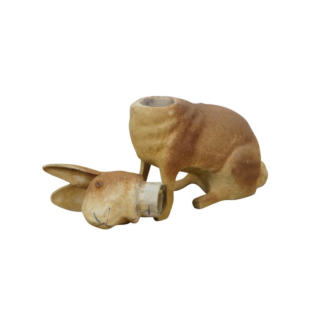 Rustic European Antique German Paper Mache Easter Bunny Rabbit Candy Container 6" For Sale - Image 3 of 13