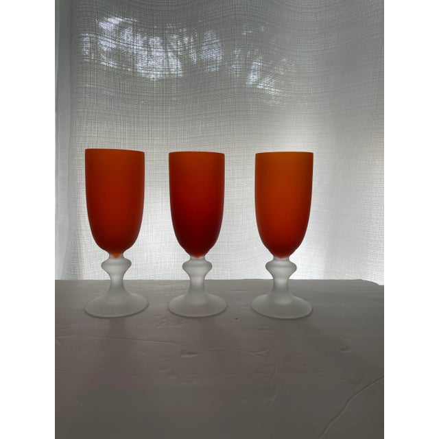 Glass Set of 3 Vintage Orange Satin Glass Pilsner Glasses by Carlo Moretti-- Murano Glass For Sale - Image 7 of 13