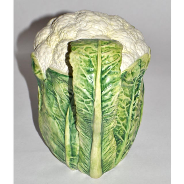 Ceramic 1970s Majolica Green White Cauliflower Ceramic Pitcher Italy Mark Lord & Taylor For Sale - Image 7 of 15