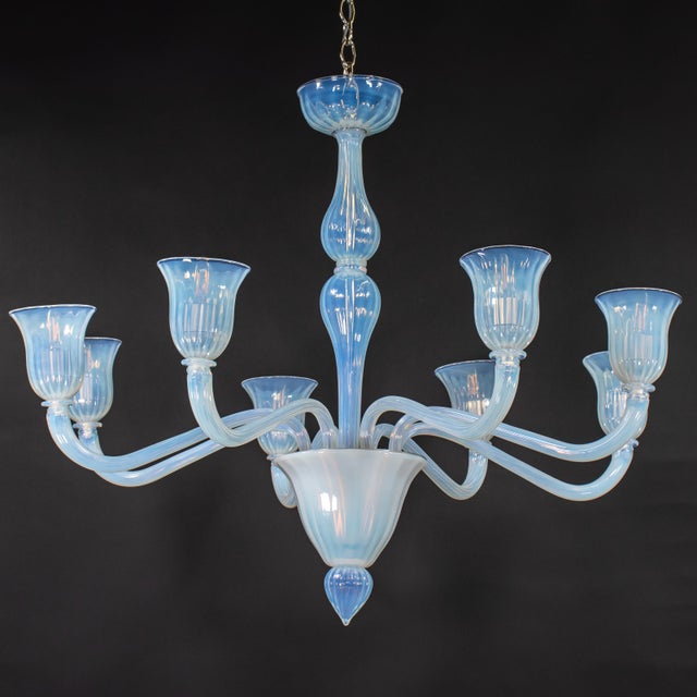 Large Vintage Eight Arm Opaline Murano Glass Chandelier in the Manner of Barovier & Toso For Sale In Chicago - Image 6 of 18