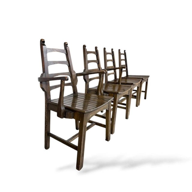 Wood Brutalist Oak Dining Chairs, Set of 4 For Sale - Image 7 of 9