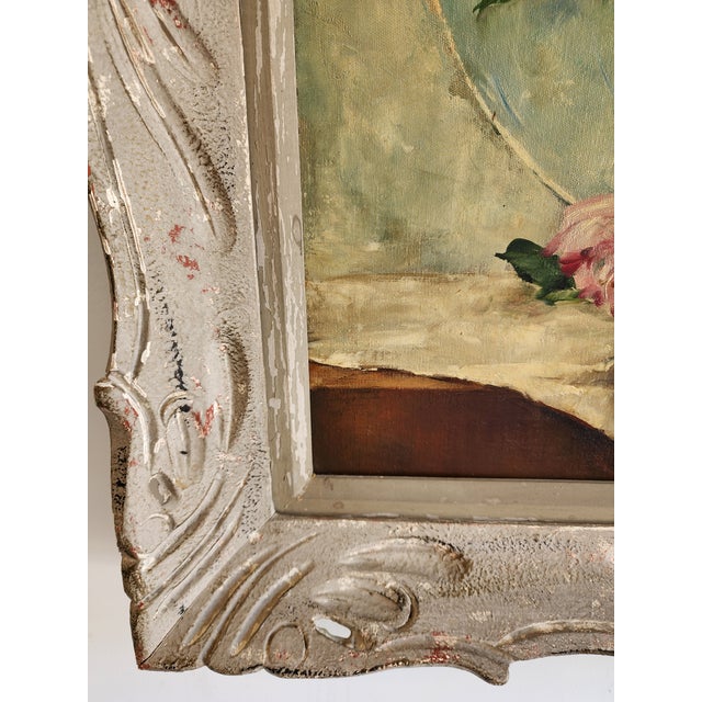 Mid Century Floral Still Life Oil Painting in Period Carved Frame For Sale - Image 12 of 16