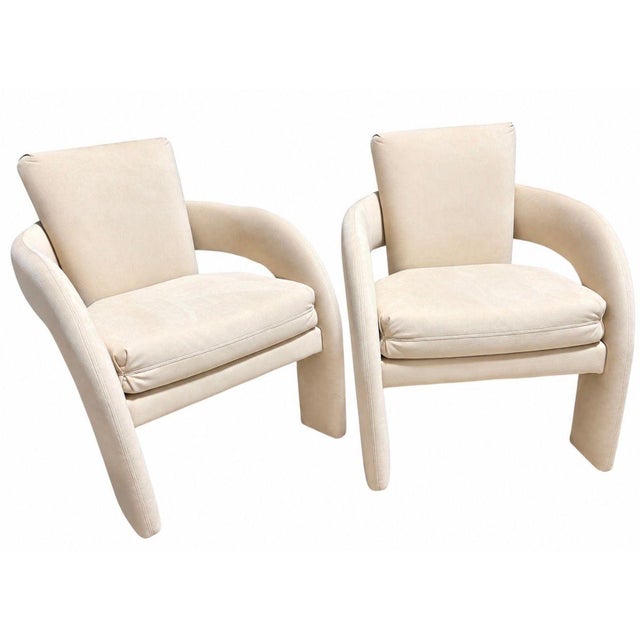 Pair Carsons Elephant Lounge Chairs, 1980’s. Original upholstery in great condition. Creamy velvet. Measures 33” tall...