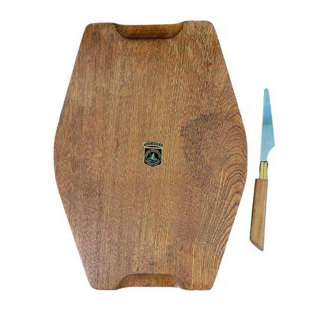 Vintage Dolphin Cheeseboard Walnut Golden Sun Starburst W/ Knife. Made in Japan. Add a mid-century touch to your cocktail...