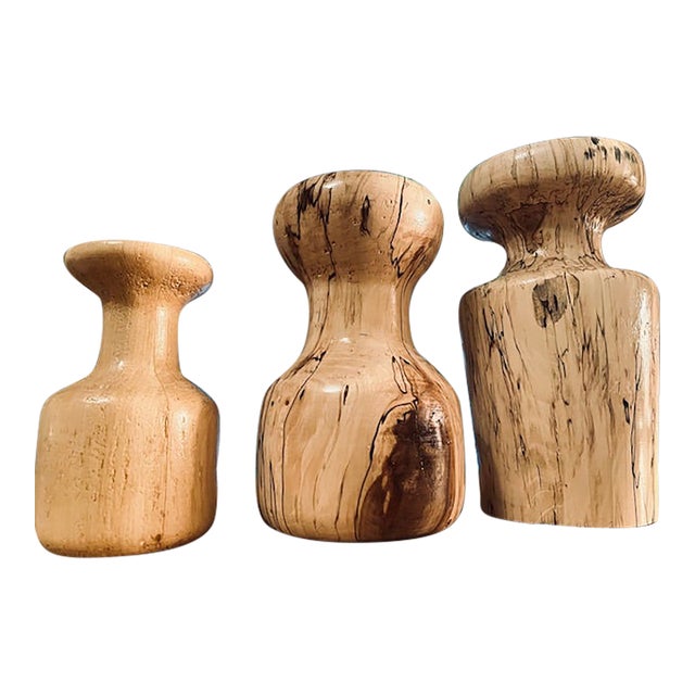 Set of Three Hand-Turned Spalted Maple Sculptures (3) — Signed “B.” — Organic/Studio Craft/Sculptural Decor— Indiana Studio Work For Sale