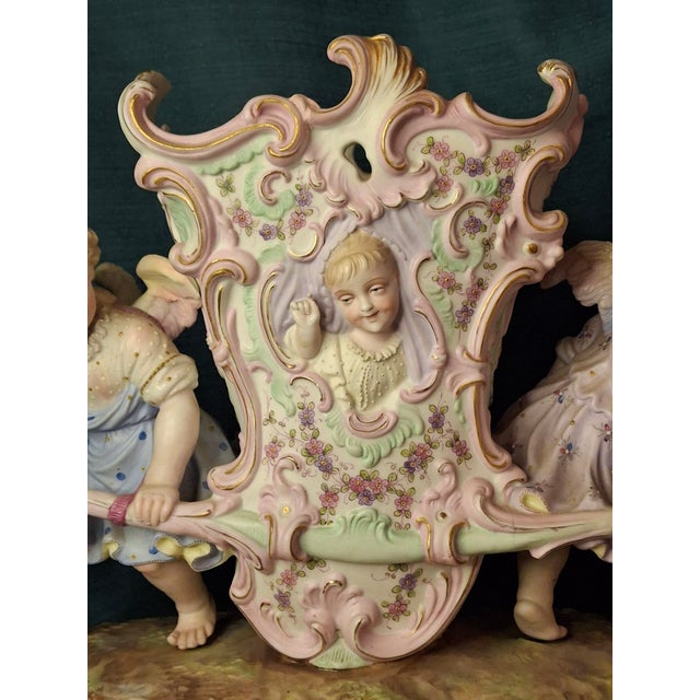 White Antique Heubach Bisque Porcelain Centerpiece Cherub Figural Large Vase Mold 173 For Sale - Image 8 of 18