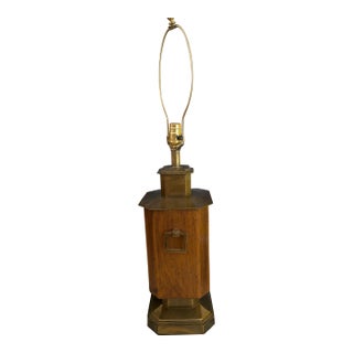 Vintage Burlwood and Brass Hexagonal Table Lamp For Sale