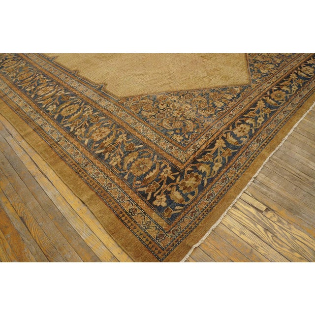 Elegant Tan and Blue Color With Unique Medallion Design Antique Serab Rug For Sale - Image 4 of 12