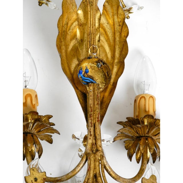 Italian Gold Plated Floral Regency Murano Glass Sconces, 1980s, Set of 2 For Sale - Image 10 of 18