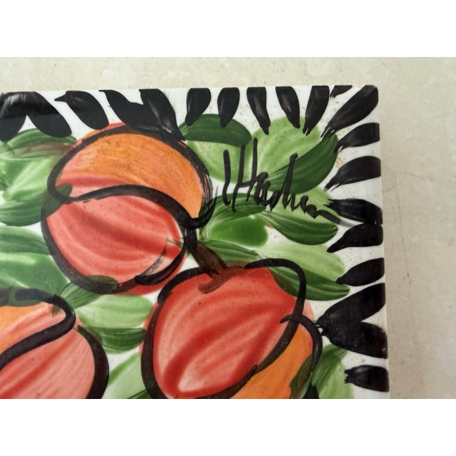 Late 20th Century Handpainted Peach Tile Trivet For Sale - Image 4 of 6