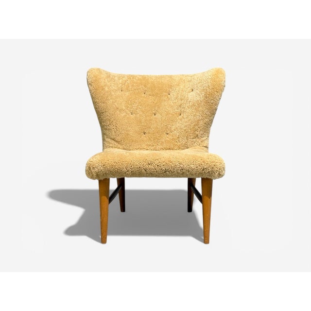Mid-Century Modern Erik Bertil Karlén, Rare Easy Chair, Beech, Shearling, Sweden, 1940s For Sale - Image 3 of 8