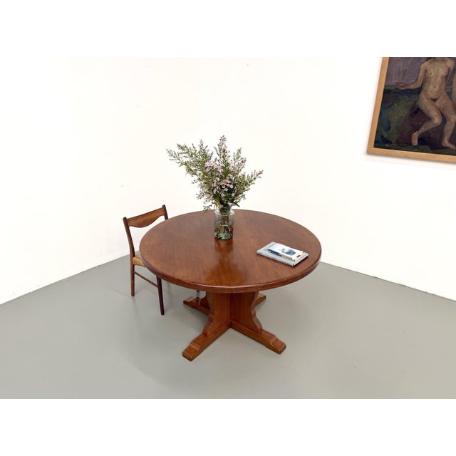 Brutalist Round Table in Oak, 1960s For Sale - Image 18 of 18