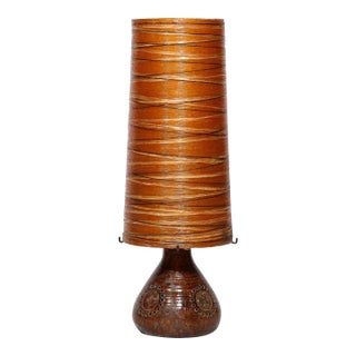Mid-Century Brutalist Ceramic Table Lamp With Horizontally Striated Resin Shade For Sale