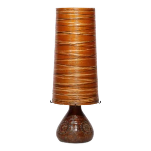 Mid-Century Brutalist Ceramic Table Lamp With Horizontally Striated Resin Shade