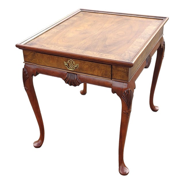 Baker Furniture Burled Walnut Queen Anne Tea Table For Sale