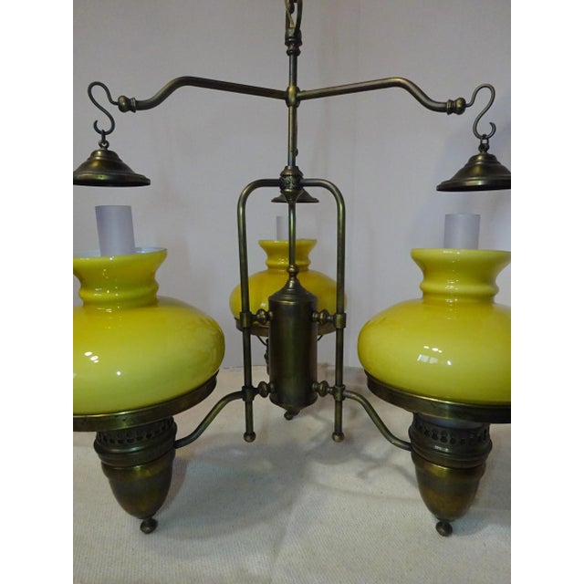 1970s Large Vintage 3-Light Chandelier in Brass, Iron, and Glass, 1970s For Sale - Image 5 of 18