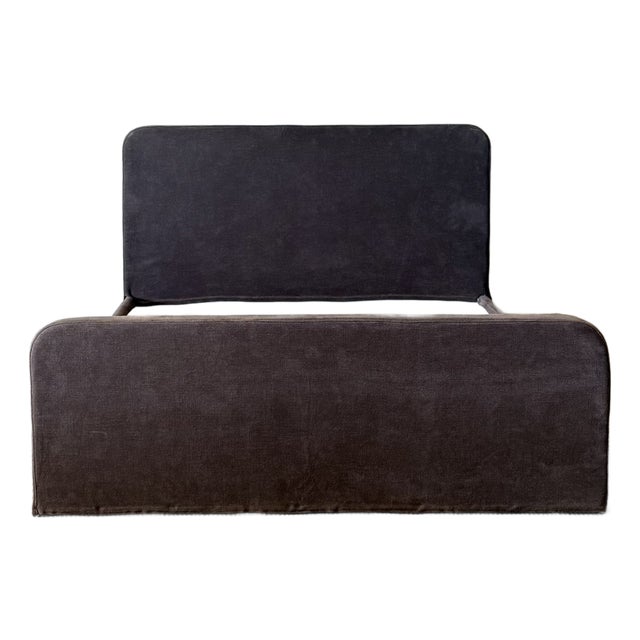 Queen Size Belgian Linen Slip Covered Bed in Cafe Noir For Sale