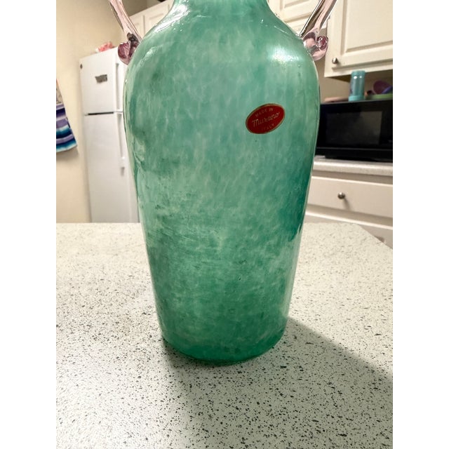 Traditional Vintage Murano Scavo Amphora Glass Vase Seafoam Blue Iridescent 12in For Sale - Image 3 of 9