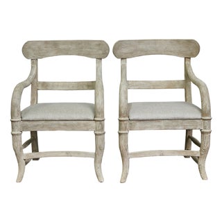 Mid 20th Century Pair of Swedish Midcentury Whitewash Upholstered Armchairs, Scandinavian Modern For Sale