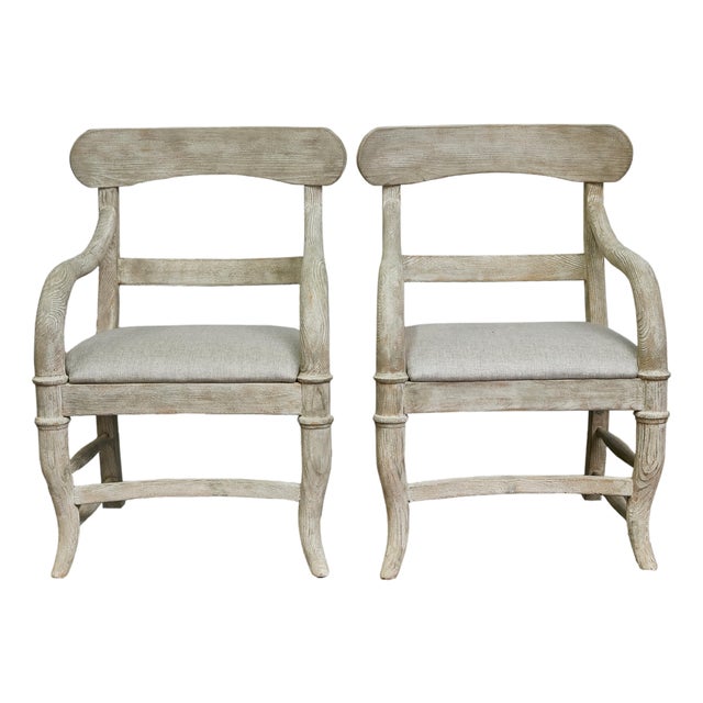 Mid 20th Century Pair of Swedish Midcentury Whitewash Upholstered Armchairs, Scandinavian Modern For Sale