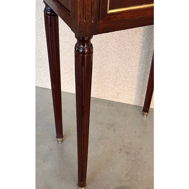 20th Century Pair of Louis XVI Style Marble-Top, Bronze and Walnut Nightstands For Sale - Image 10 of 12