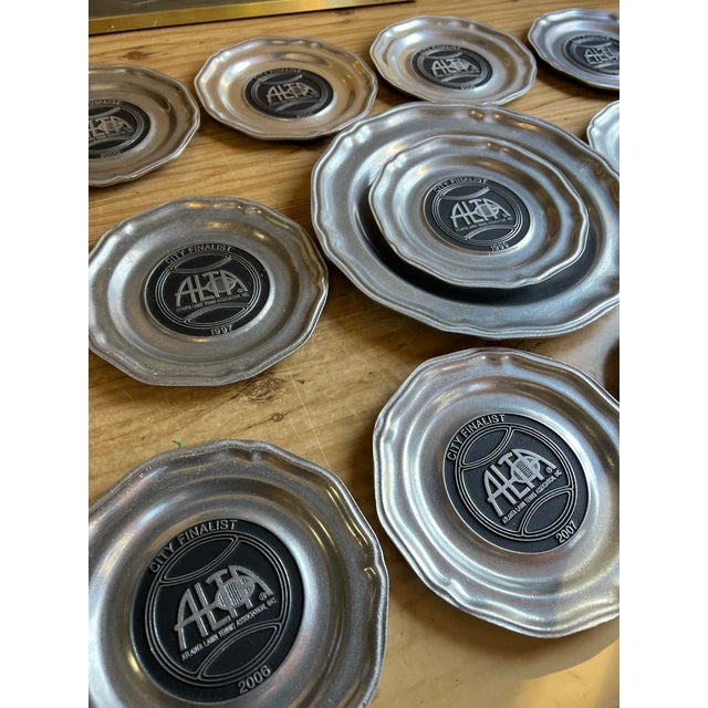 American 1970s Pewter Collection of Alta Tennis Plates- Set of 12 For Sale - Image 3 of 12