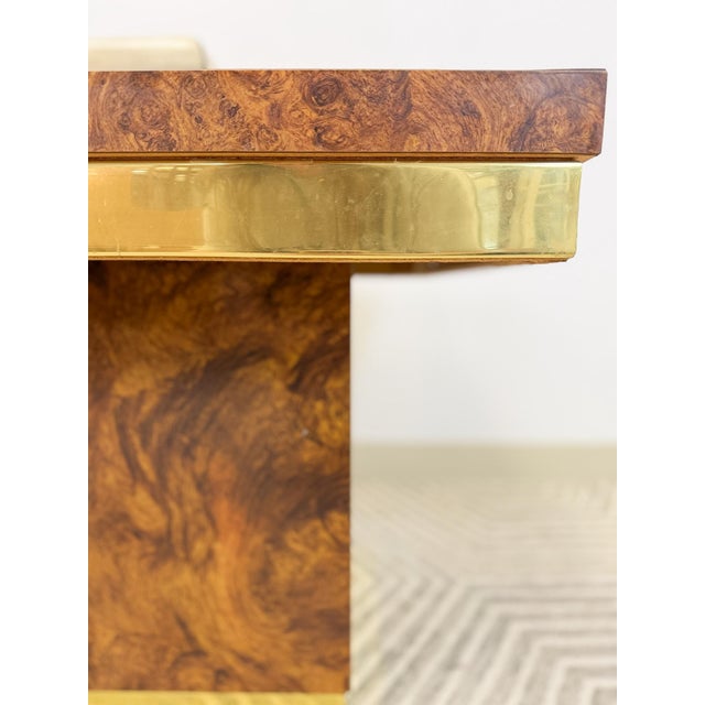 Mid 20th Century Milo Baughman Style Burlwood Brass Trim Side Table Vintage MCM Postmodern Accent For Sale - Image 11 of 11