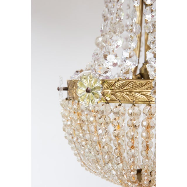 French Chandelier in Bronze and Crystals, 1950 For Sale - Image 4 of 7